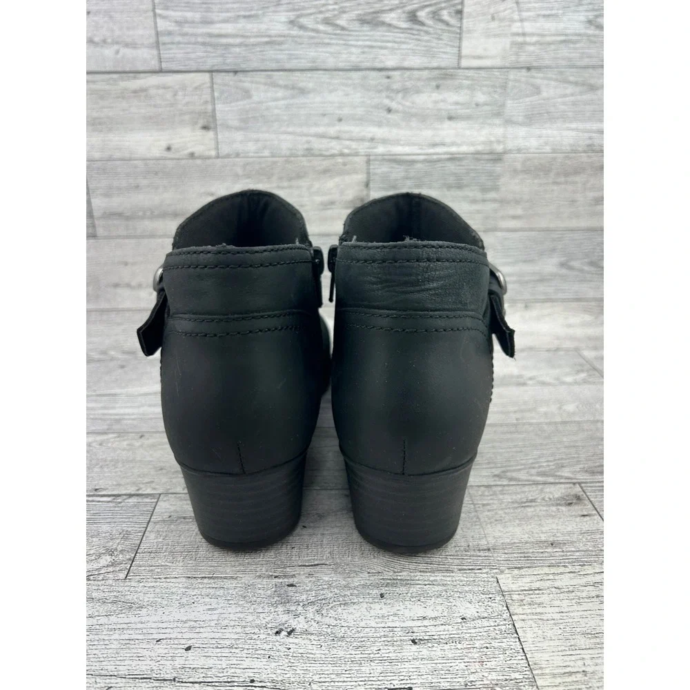 Clarks Collection Black Leather Ankle Boots Buckle‎ Side Zip Women US 6.5